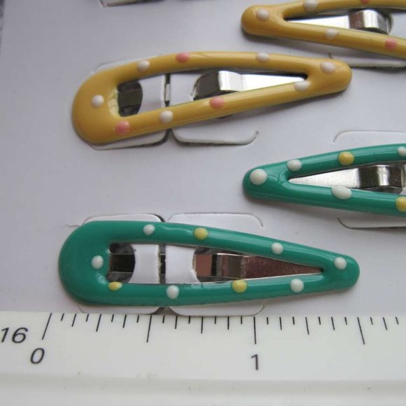 8 Goody Epoxy Covered Colors Polka Dots Metal Hair Contour Snap Clips Red Pink - Picture 3 of 6